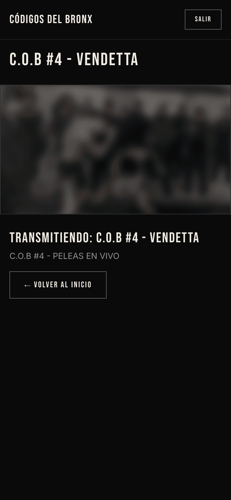 La pantalla de la transmisión de C.O.B en un teléfono, con el reproductor esperando la señal del evento